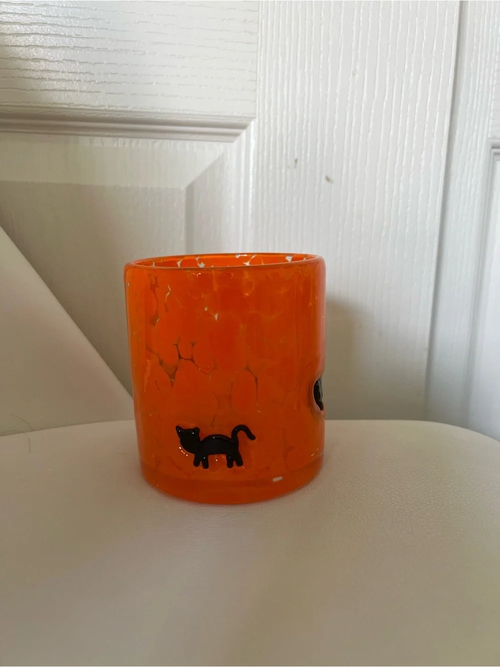 Black cat spooky Orange Glass; with Black Cat Accent